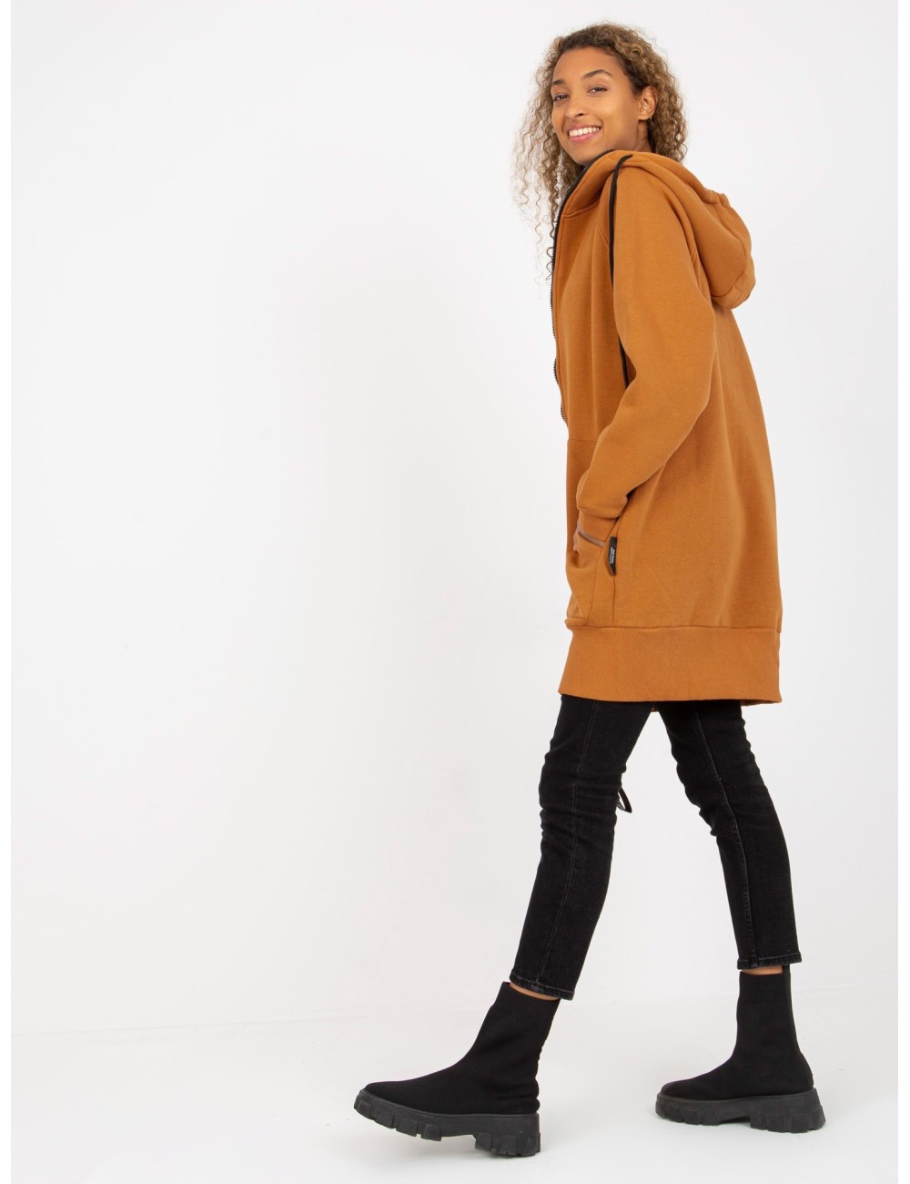 Długa rozpinana bluza basic z kapturem RUE PARIS
