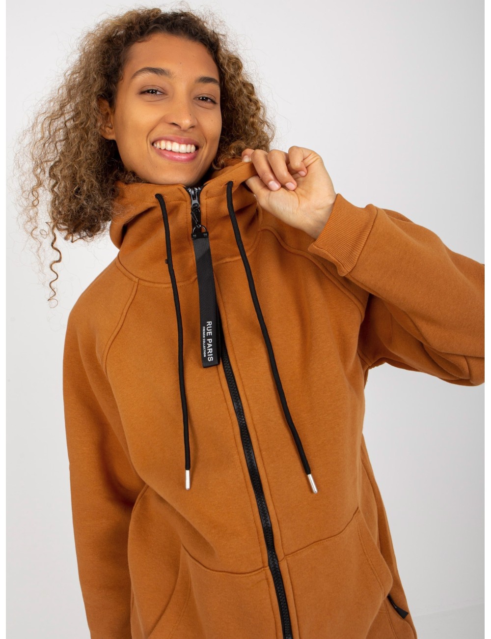 Długa rozpinana bluza basic z kapturem RUE PARIS