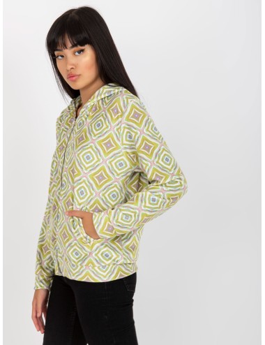 Jasnozielona welurowa bluza rozpinana z nadrukiem RUE PARIS