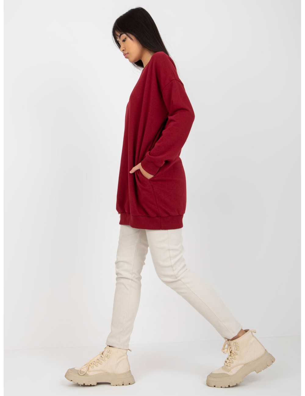 Długa bluza basic z okrągłym dekoltem