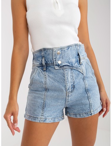 Niebieskie szorty jeansowe damskie high waist z efektem sprania