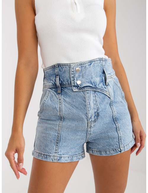 Niebieskie szorty jeansowe damskie high waist z efektem sprania