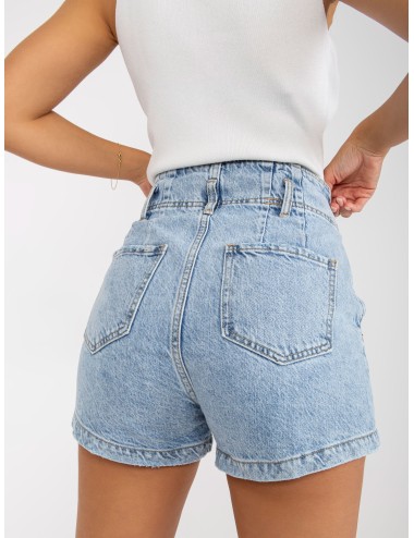 Niebieskie szorty jeansowe damskie high waist z efektem sprania