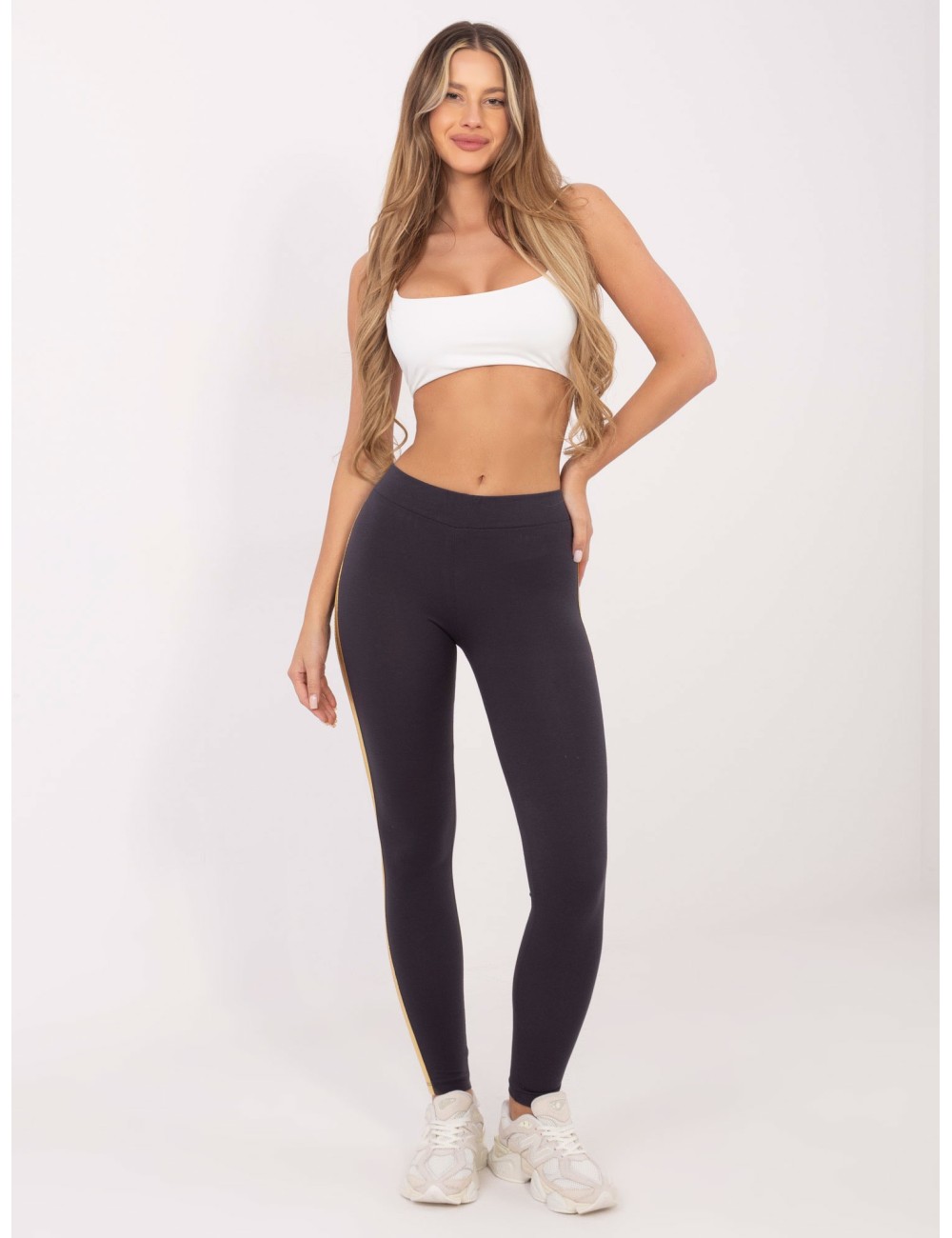 RUE PARIS Granatowo-srebrne legginsy