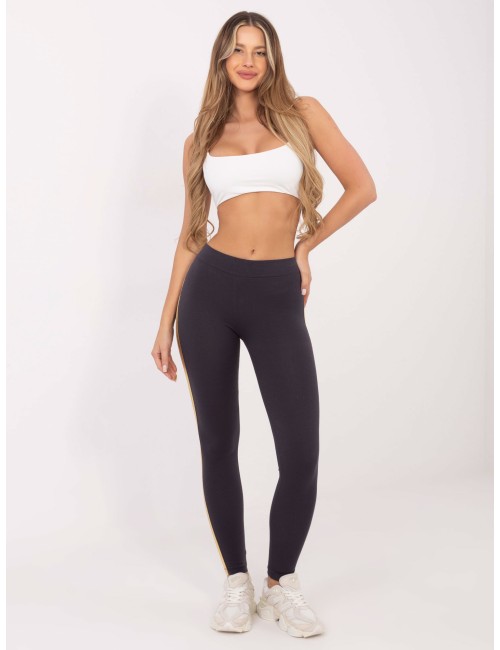 RUE PARIS Granatowo-srebrne legginsy