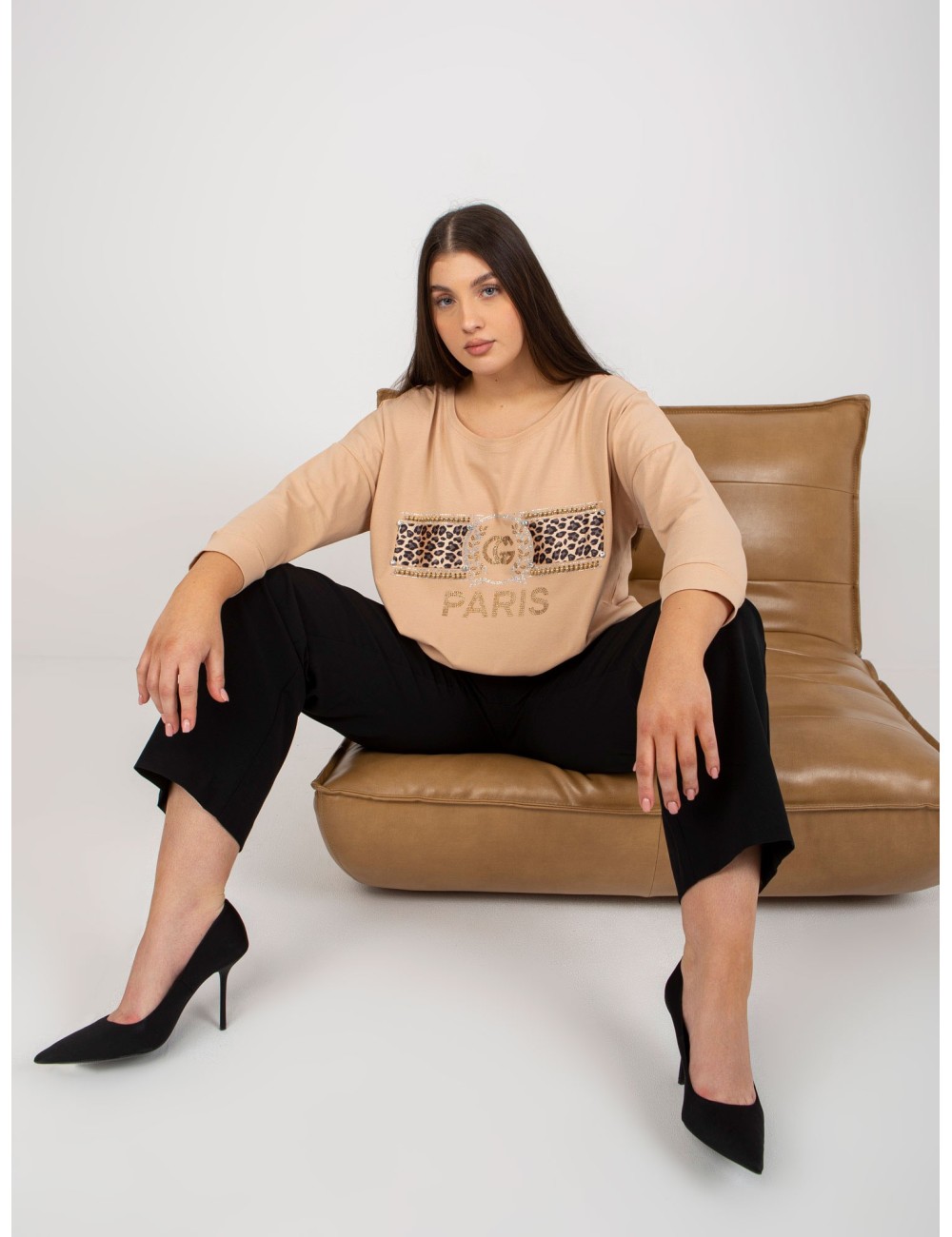 Beżowa damska bluzka bawełniana plus size