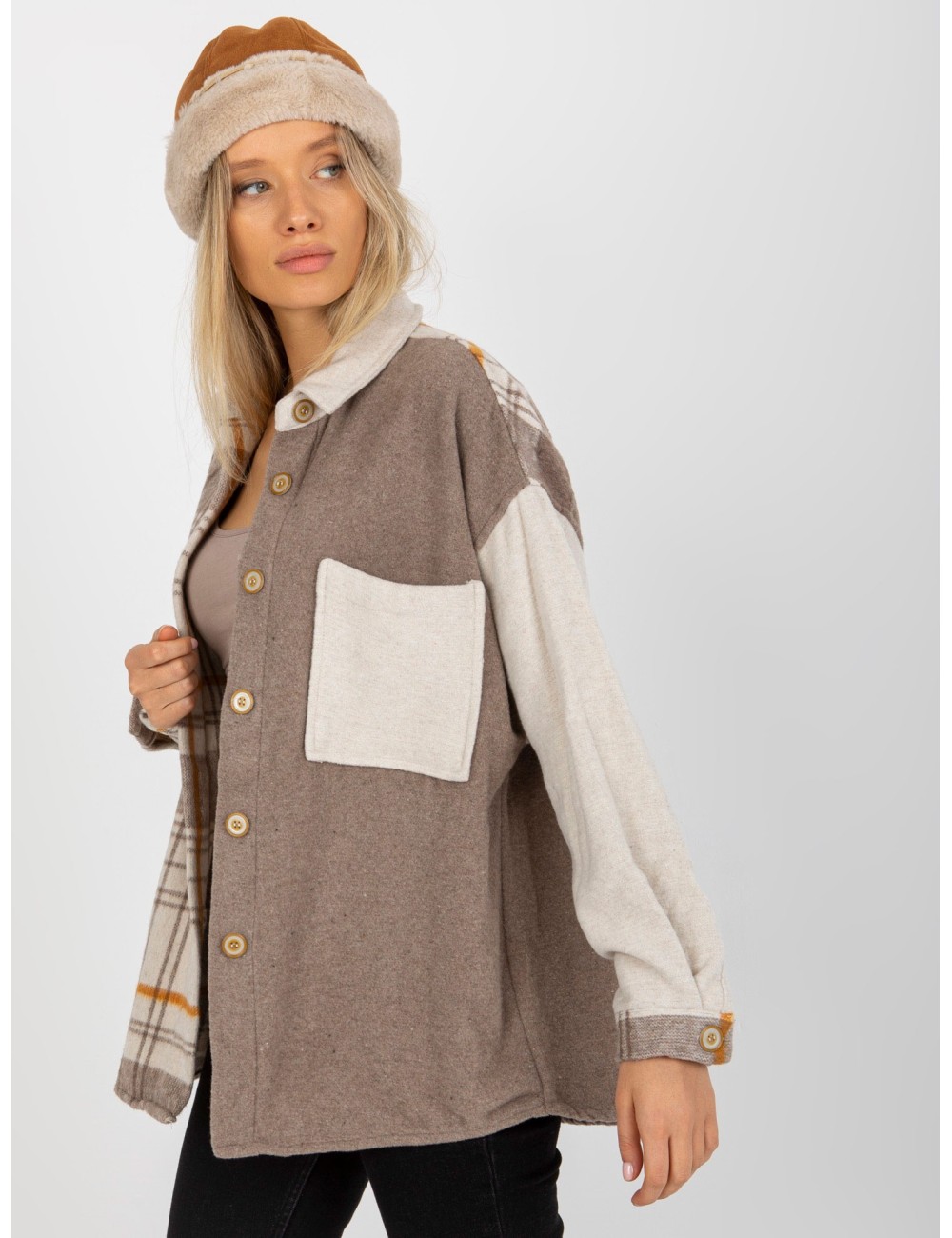 Dwukolorowa koszula w kratę oversize