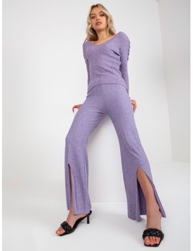 Spodnie dzianinowe z rozcięciem high waist