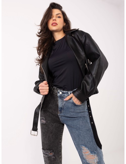 Niebiesko-czarne spodnie jeansowe z wysokim stanem RUE PARIS