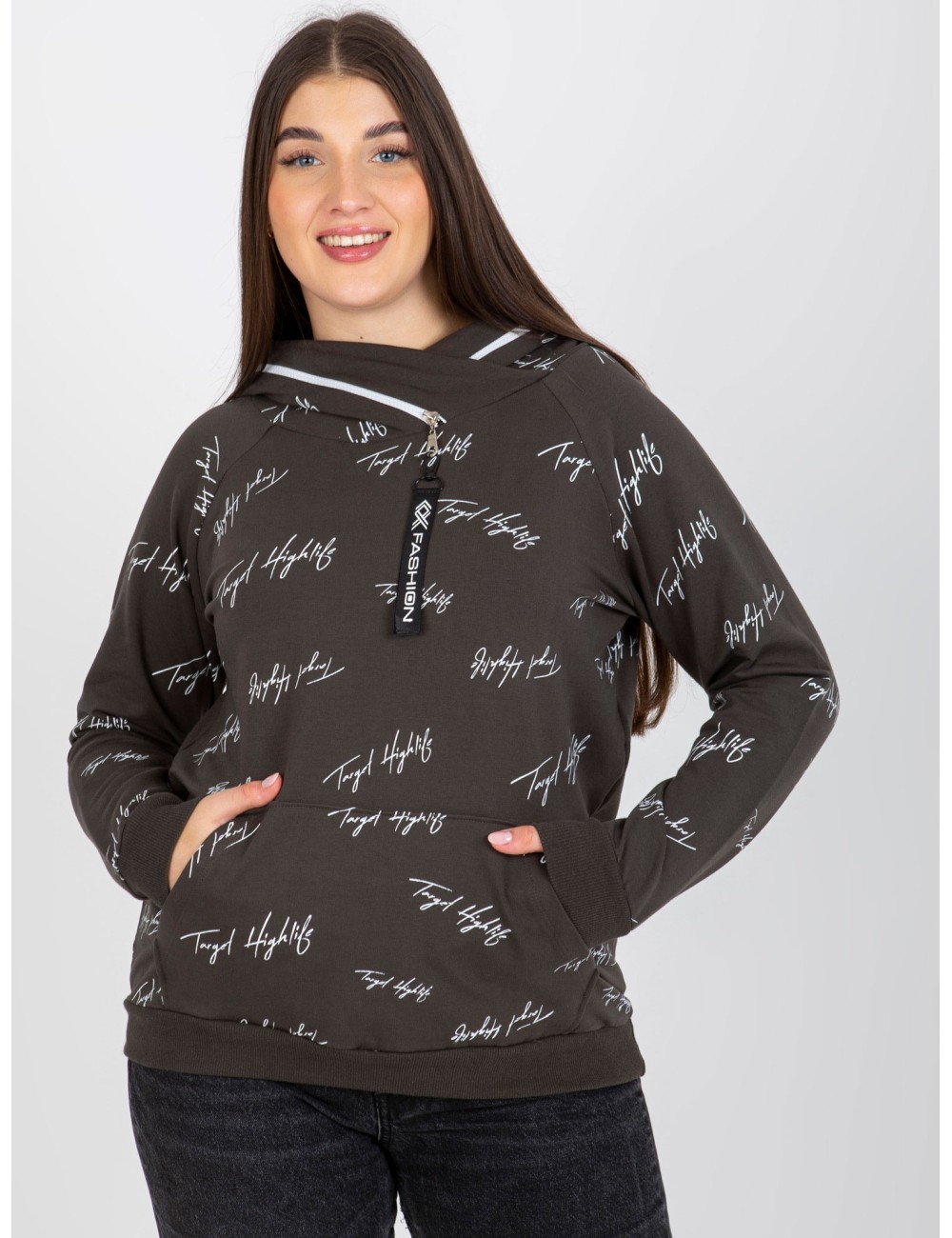 Damska bluza plus size z kapturem i nadrukiem