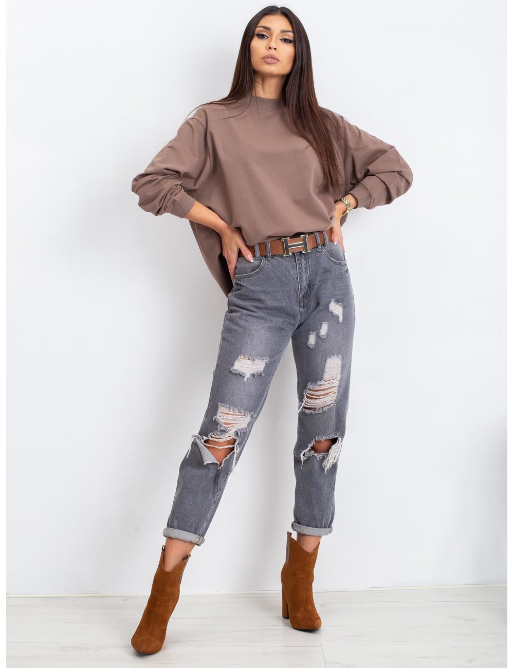 Kawowa bawełniana bluza basic