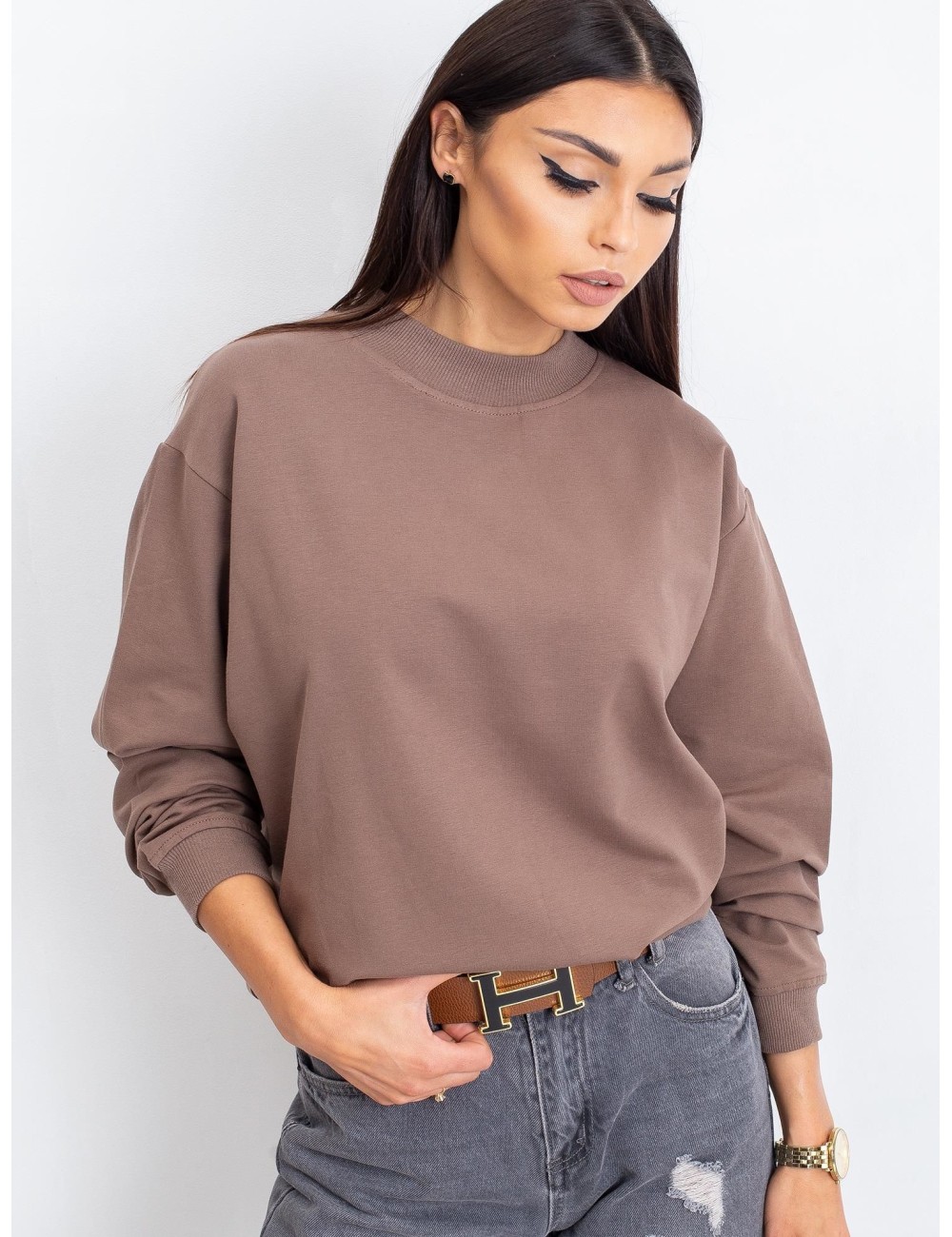 Kawowa bawełniana bluza basic