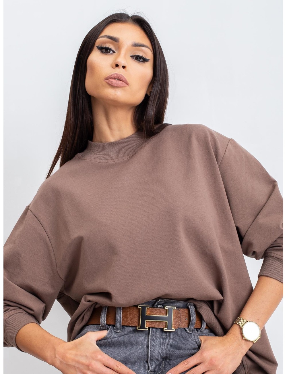Kawowa bawełniana bluza basic