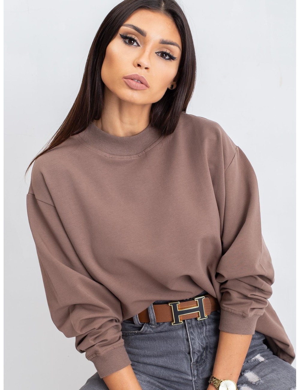 Kawowa bawełniana bluza basic