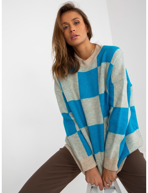 Damski sweter oversize w kratę