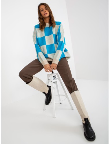 Damski sweter oversize w kratę