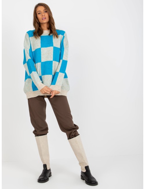 Damski sweter oversize w kratę