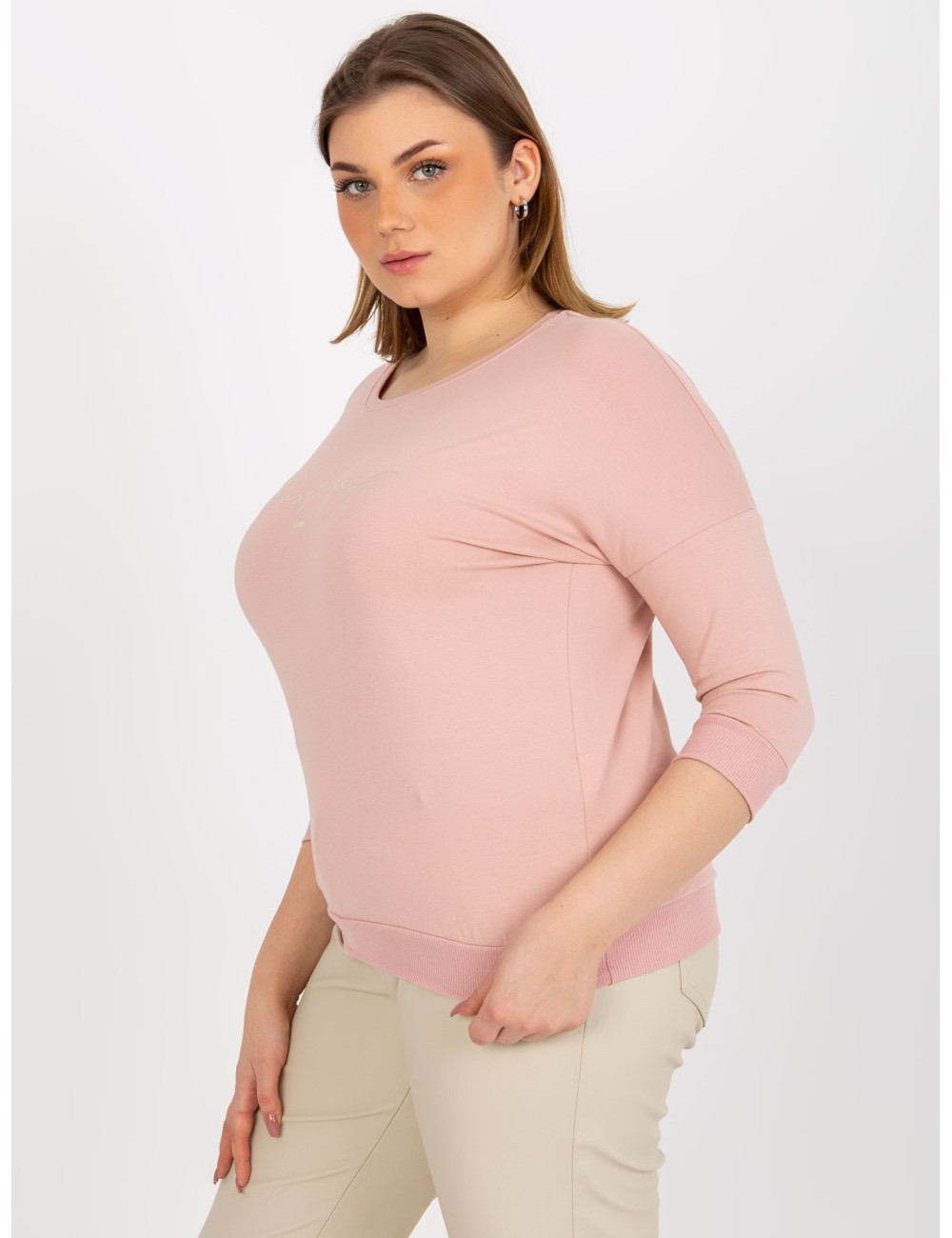 Bluzka plus size z nadrukiem i rękawem 3/4