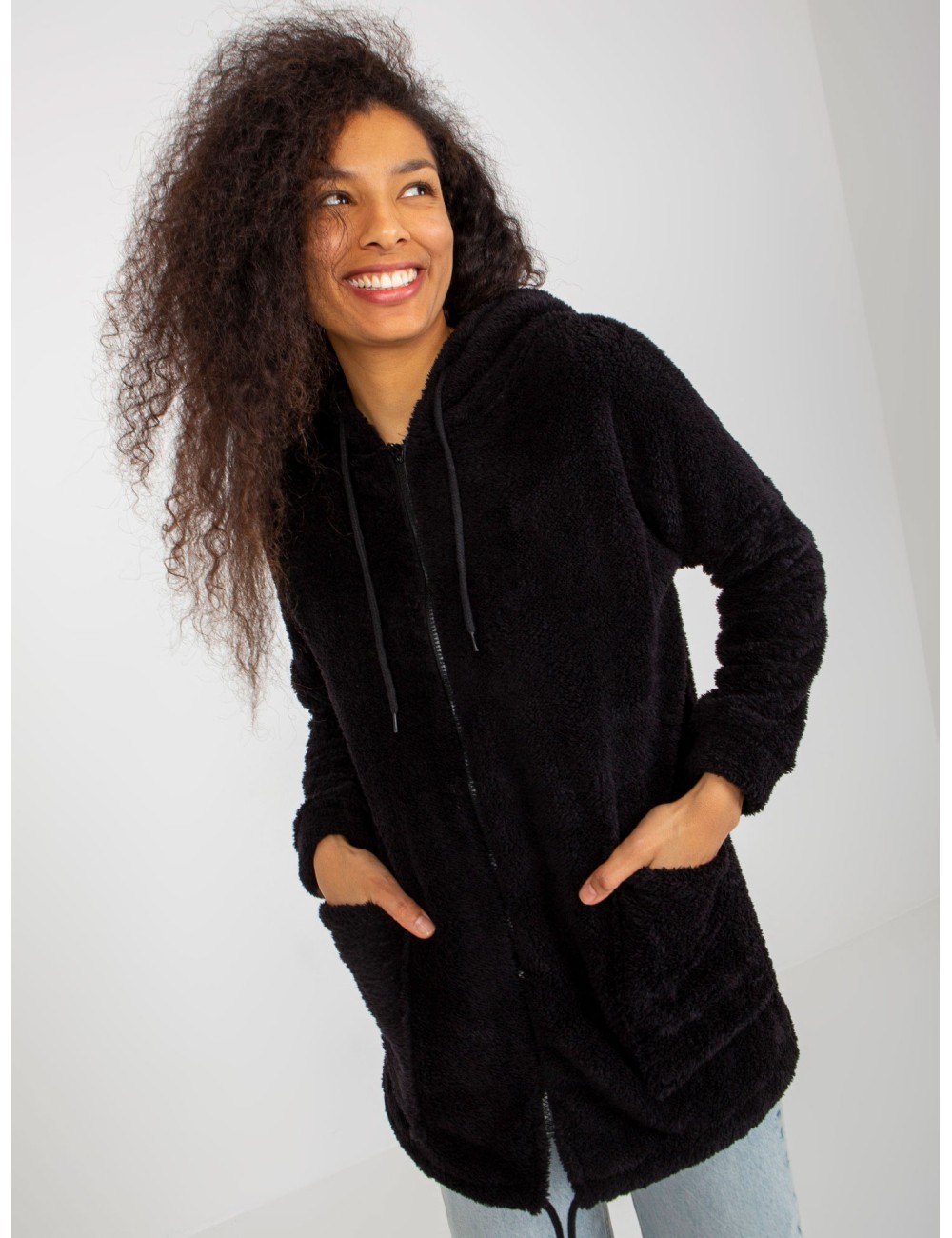 Futrzana bluza rozpinana z kieszeniami RUE PARIS