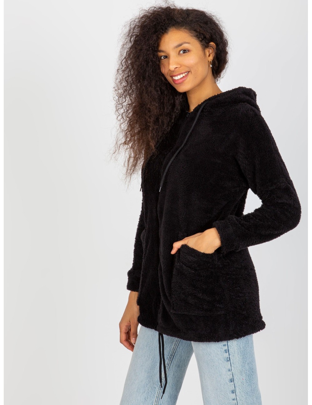 Futrzana bluza rozpinana z kieszeniami RUE PARIS