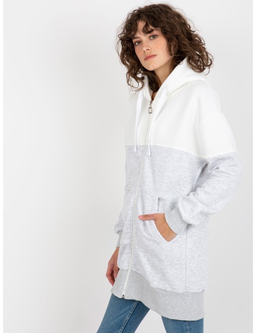 Ecru-szara dresowa długa bluza basic z suwakiem
