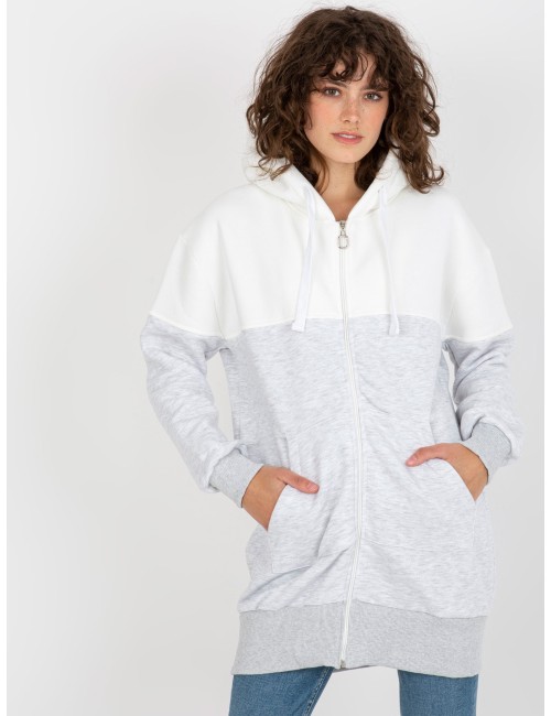 Ecru-szara dresowa długa bluza basic z suwakiem