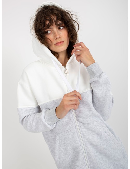 Ecru-szara dresowa długa bluza basic z suwakiem