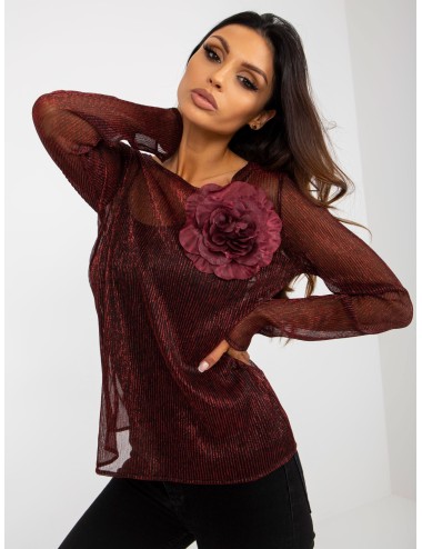 Czerwono-czarna błyszcząca bluzka wizytowa z topem