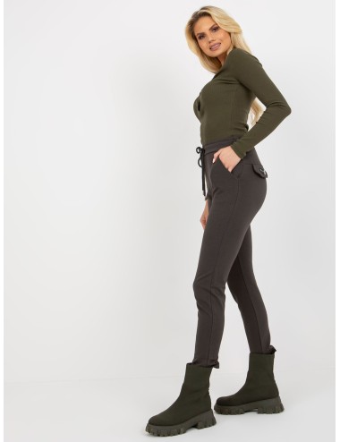 Khaki dresowe spodnie basic z wiązaniem