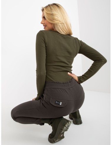 Khaki dresowe spodnie basic z wiązaniem