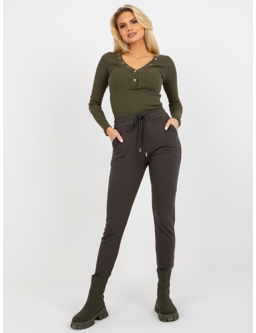 Khaki dresowe spodnie basic z wiązaniem