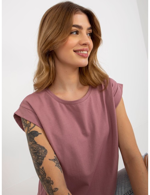 Brudnoróżowy t-shirt basic z okrągłym dekoltem Revolution