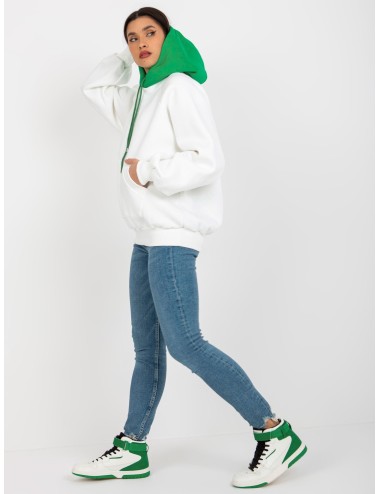 Ecru-zielona dresowa bluza basic o kroju oversize