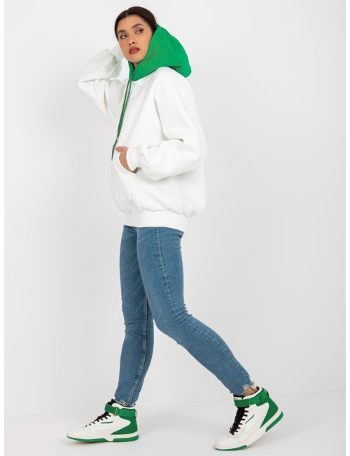 Ecru-zielona dresowa bluza basic o kroju oversize