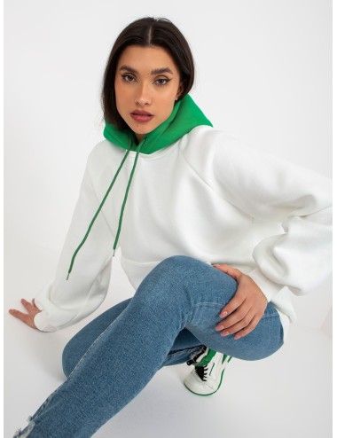 Ecru-zielona dresowa bluza basic o kroju oversize