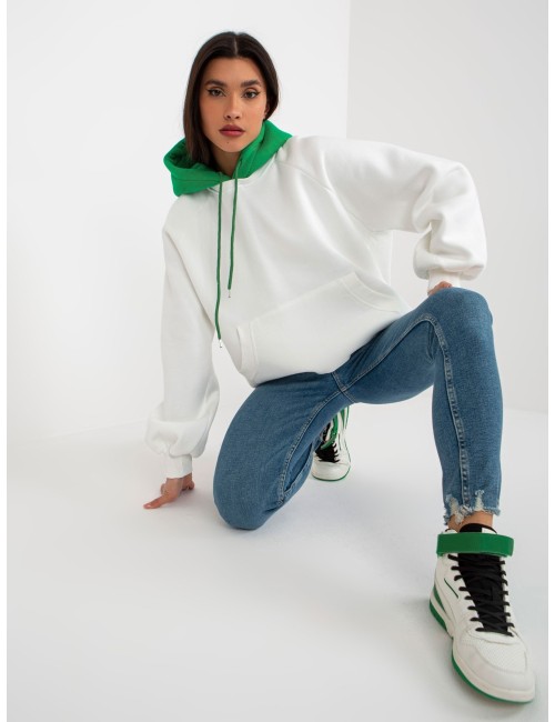 Ecru-zielona dresowa bluza basic o kroju oversize