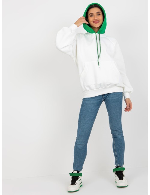 Ecru-zielona dresowa bluza basic o kroju oversize
