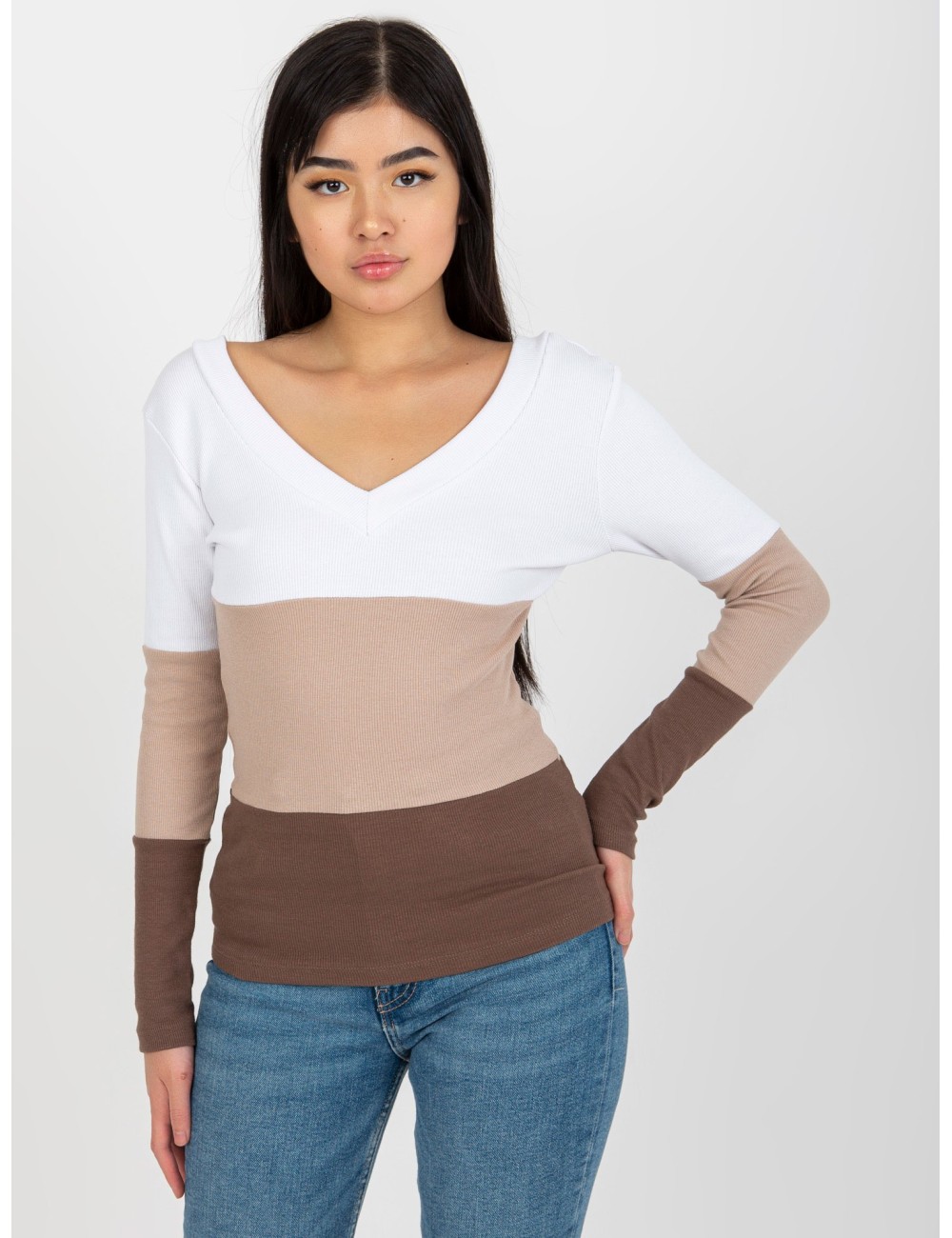 Dopasowana bluzka basic w prążek RUE PARIS
