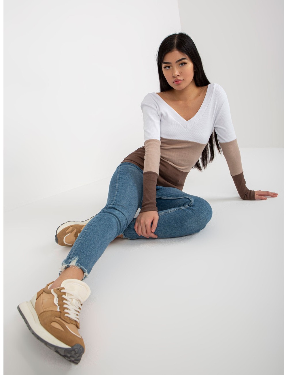 Dopasowana bluzka basic w prążek RUE PARIS