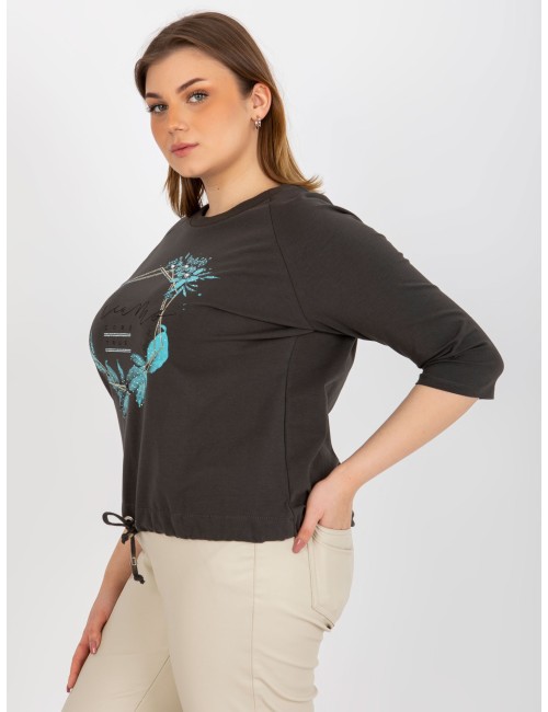 Bluzka plus size z napisem i aplikacją