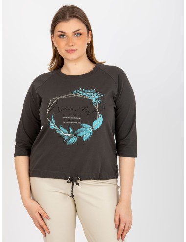 Bluzka plus size z napisem i aplikacją