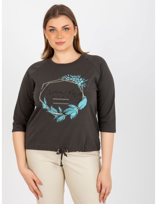 Bluzka plus size z napisem i aplikacją