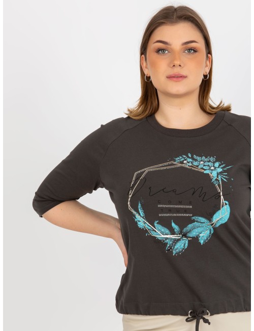 Bluzka plus size z napisem i aplikacją