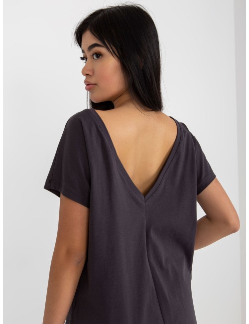 T-shirt basic z dekoltem na plecach Fire