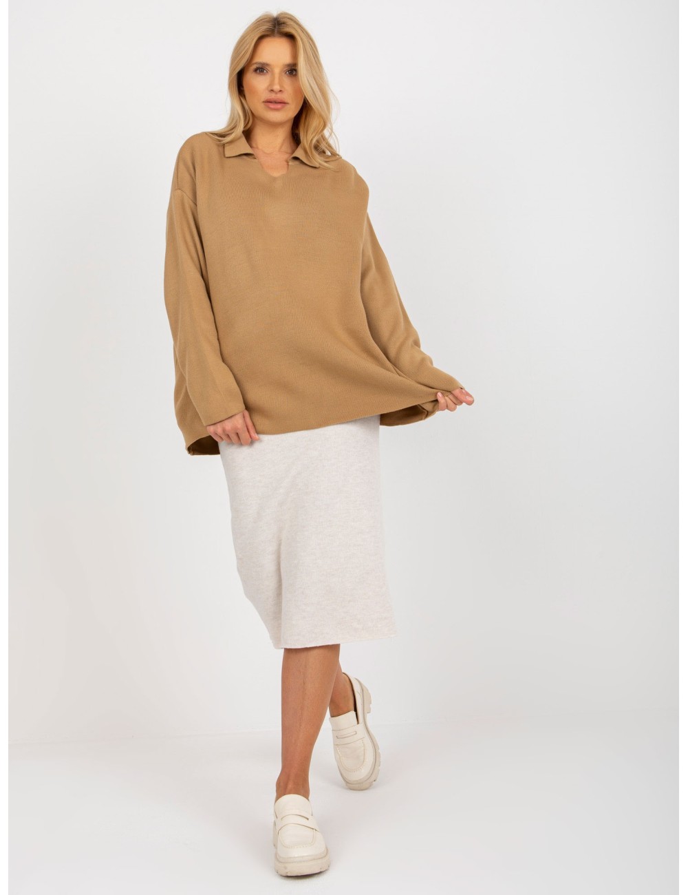 Długi sweter oversize z kołnierzykiem RUE PARIS