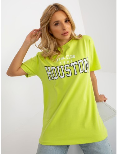 Miętowy luźny t-shirt z nadrukiem