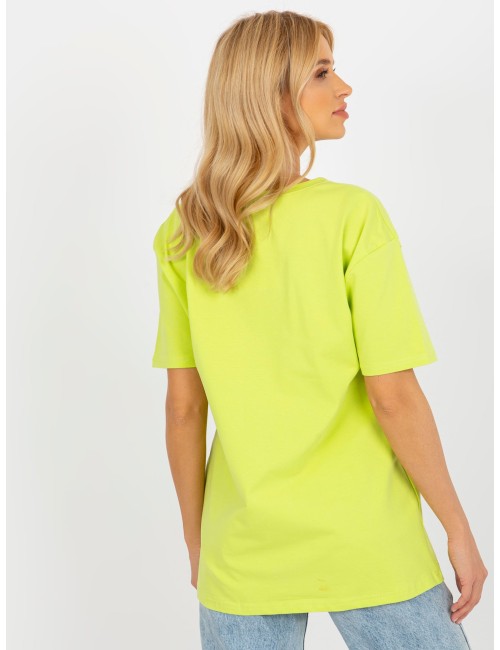Miętowy luźny t-shirt z nadrukiem