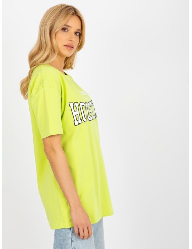 Miętowy luźny t-shirt z nadrukiem