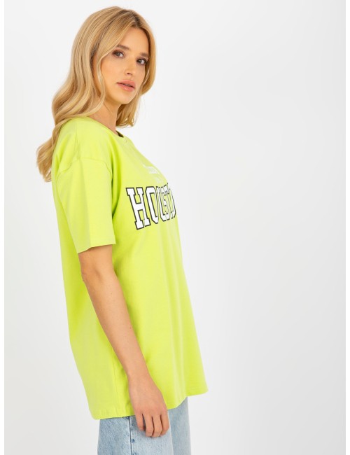 Miętowy luźny t-shirt z nadrukiem