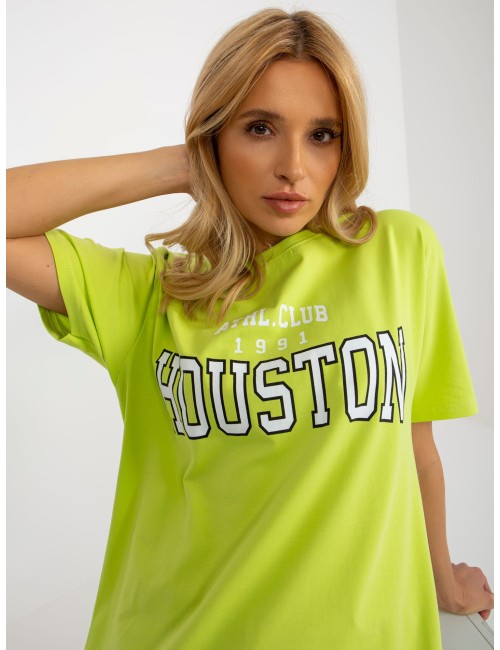 Miętowy luźny t-shirt z nadrukiem